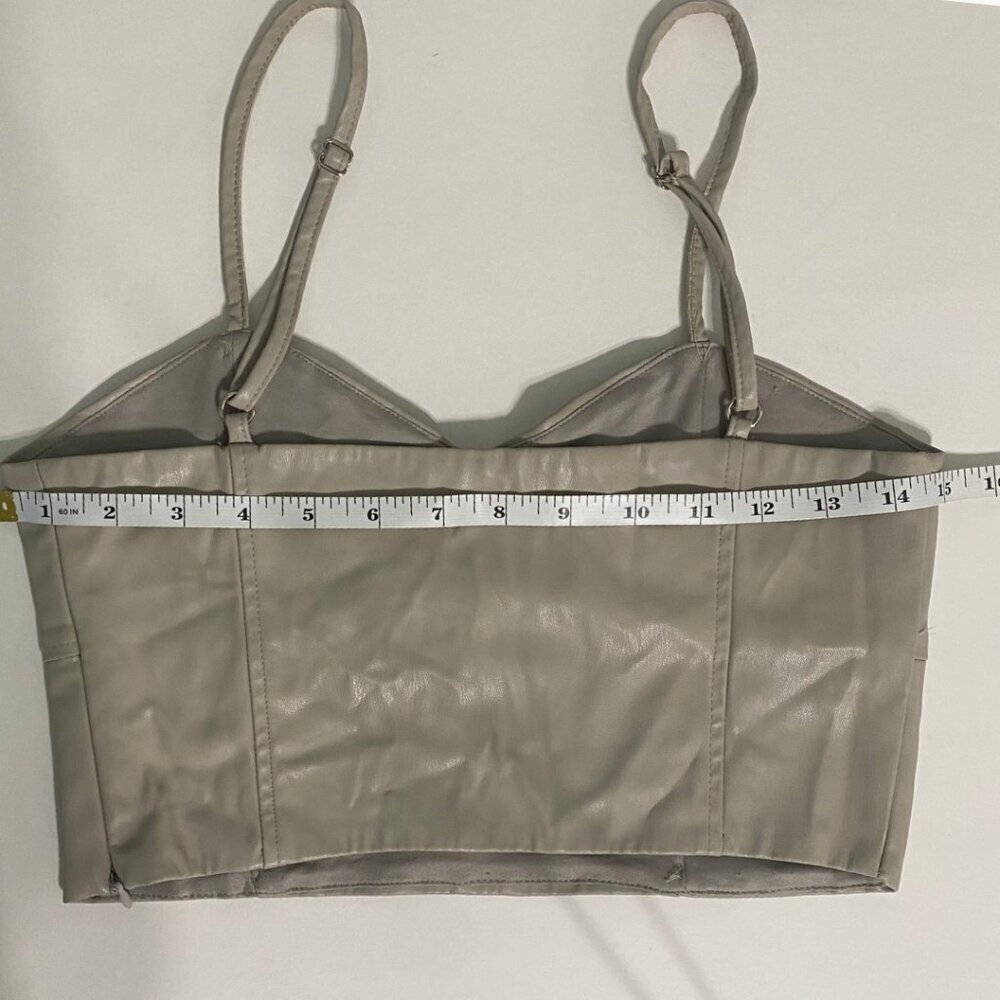 Zara Faux Leather Cream Colored Crop Tank Top with Adjustable Straps, Size S - Picture 6 of 9